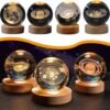 3D Galaxy Crystal Ball Night Lamp, USB Table Colorful LED Wooden Crystal Ball